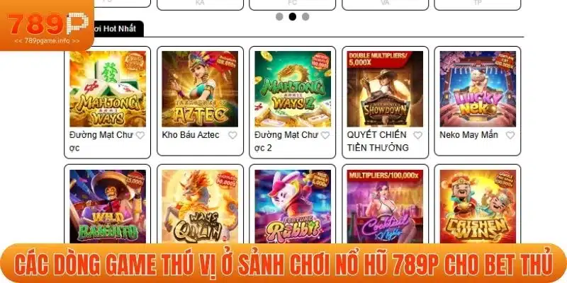Các dòng game thú vị ở sảnh chơi nổ hũ 789P cho bet thủ